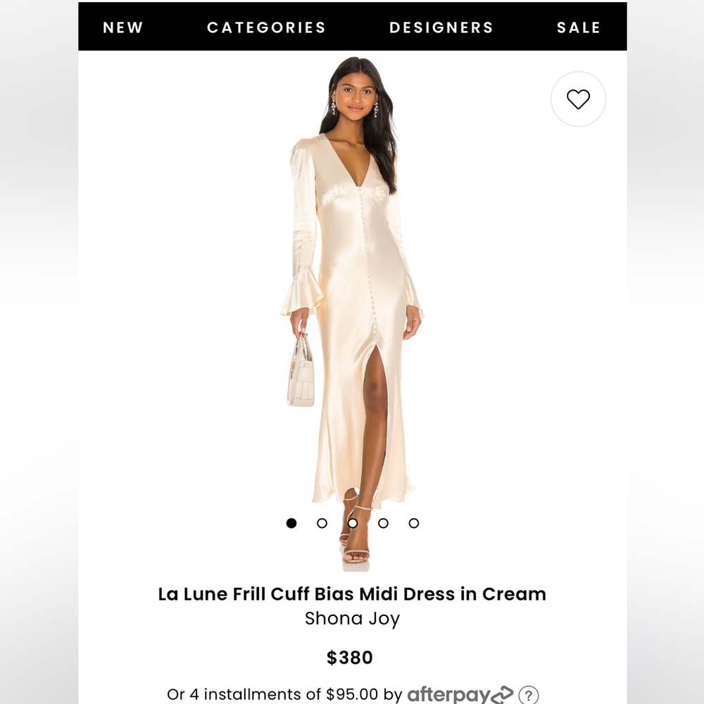 La Lune Frill Cuff Bias Midi Dress in Cream Shona Joy